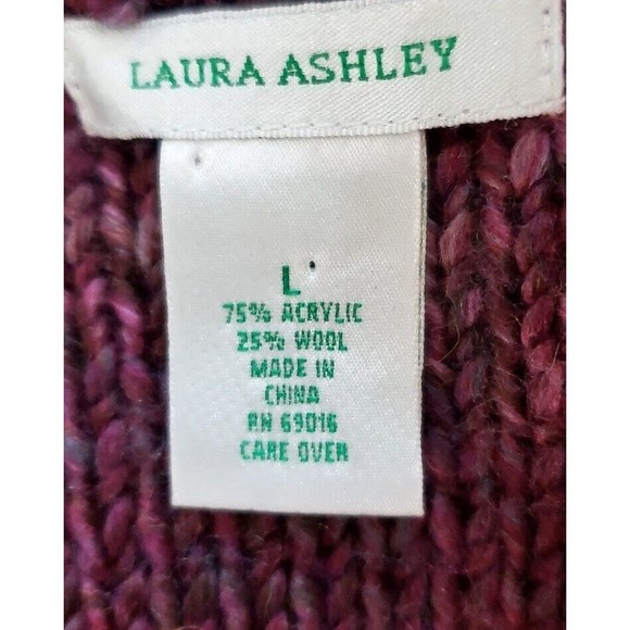 Laura Ashley Wool Blend Duster Womens Burgundy Cardigan Button Sweater Size L - Picture 4 of 6